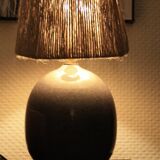 Signed ceramic lamp, rope lampshade