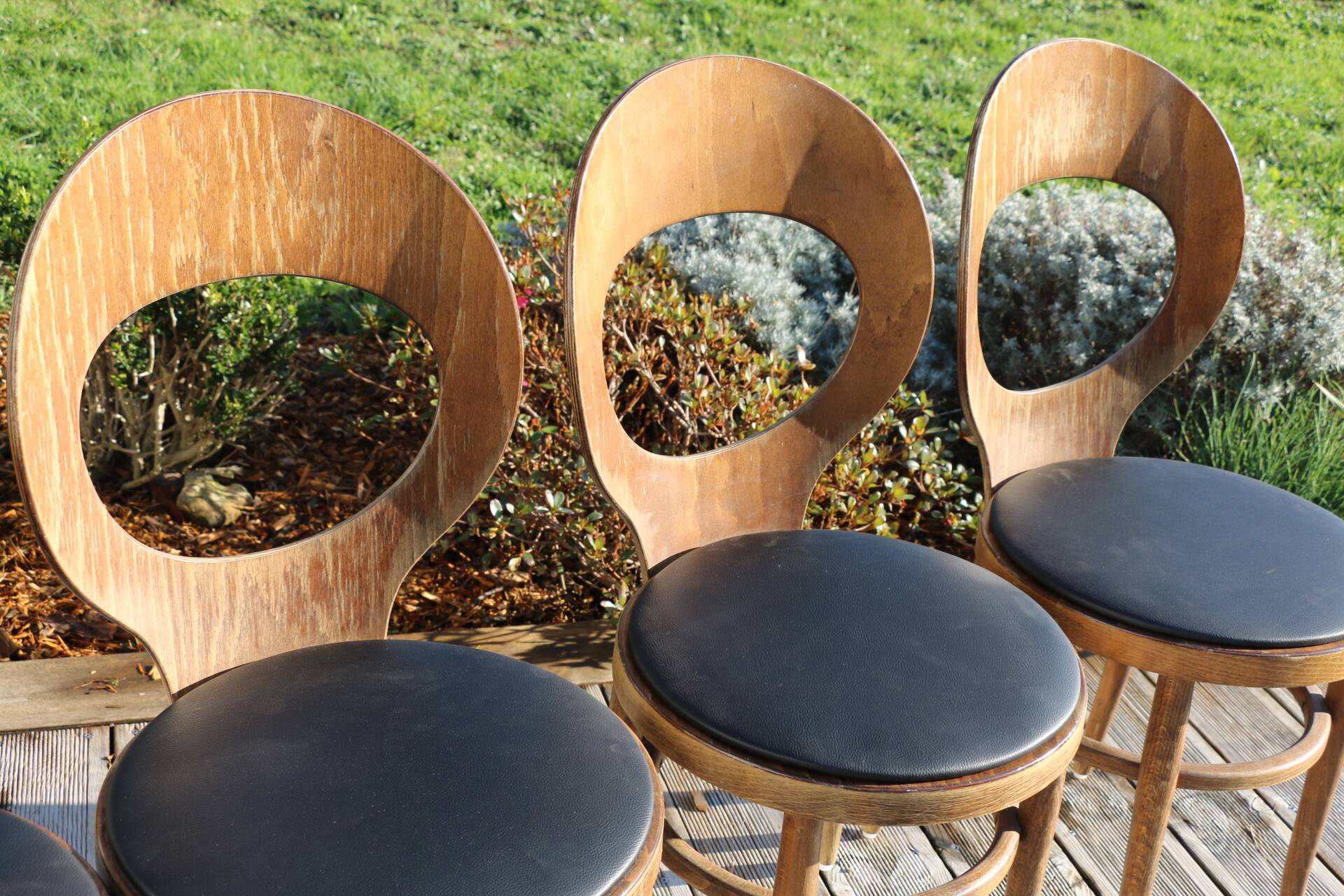 6 BAUMANN seagull chairs dark beech black skai