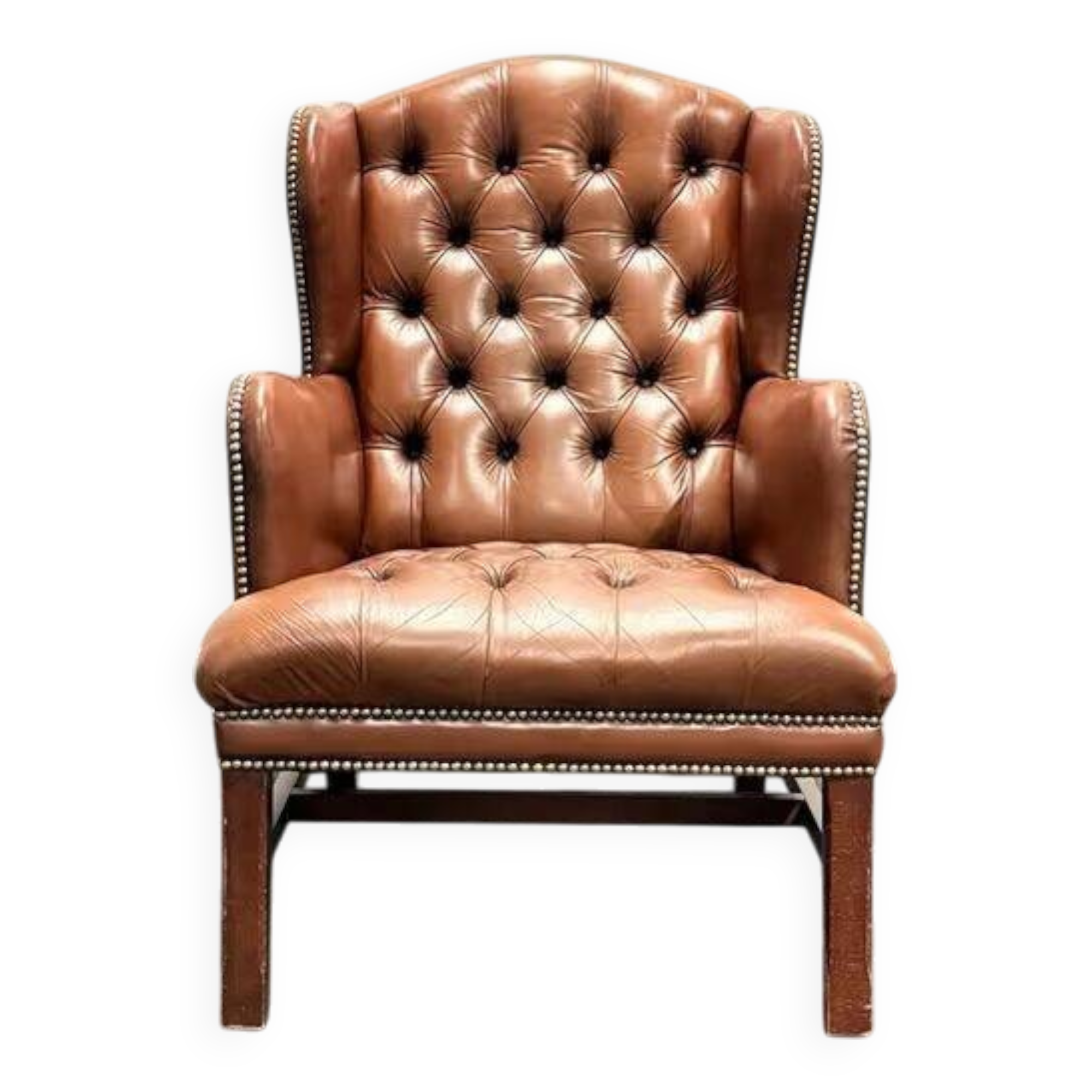Original Brown Leather Chesterfield Armchair