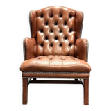 Original Brown Leather Chesterfield Armchair