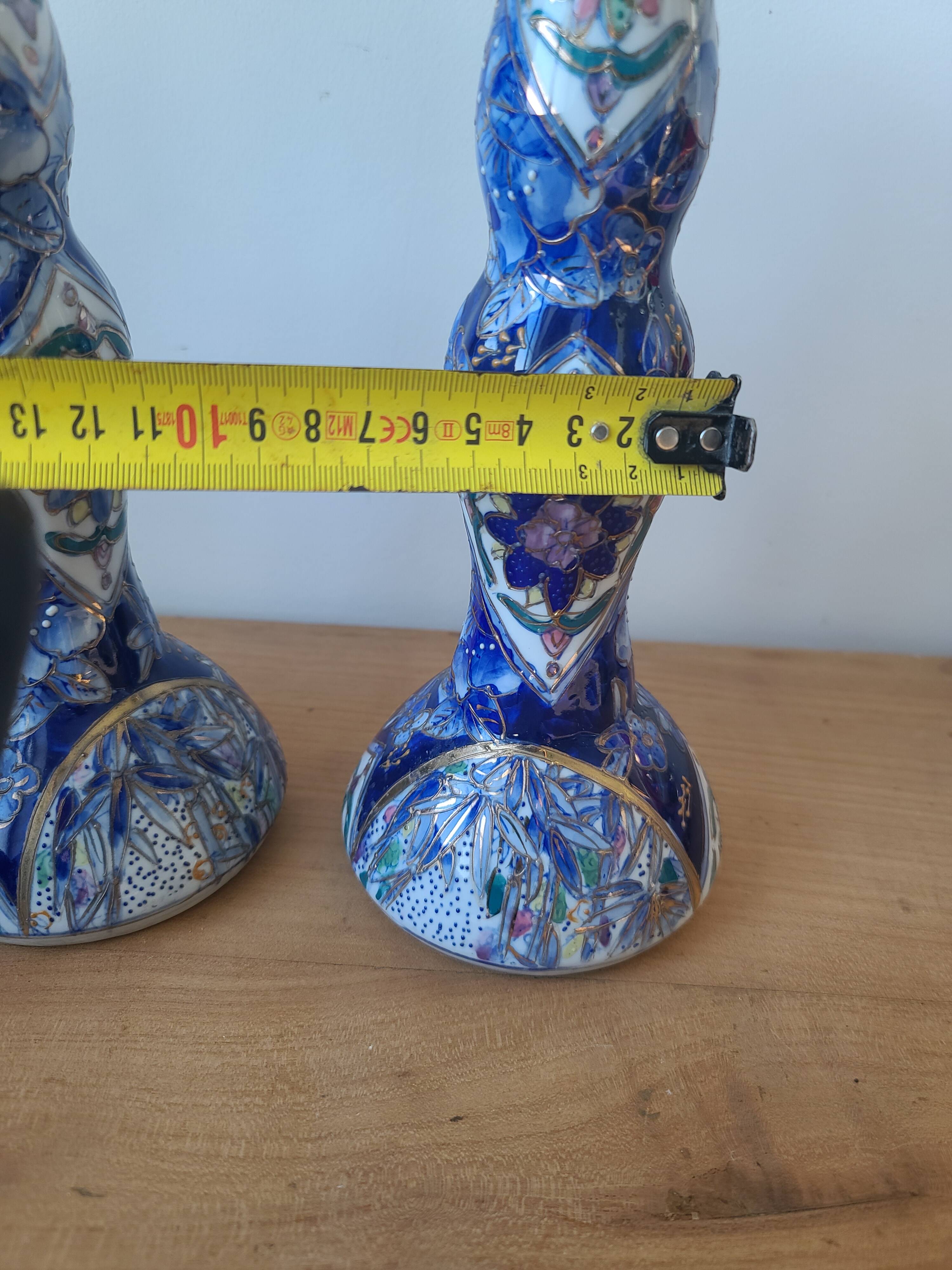 Vintage-style blue and gold floral ceramic candlesticks CHMR