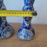Vintage-style blue and gold floral ceramic candlesticks CHMR