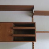 Modular 3-compartment teak wall shelving system with desk and lighting by Kai Kristiansen for FM, Denmark, 1960s