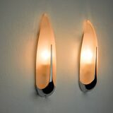 Pair of "epis" wall lights by idearte, smoked glass and silver metal, Spain, 1980