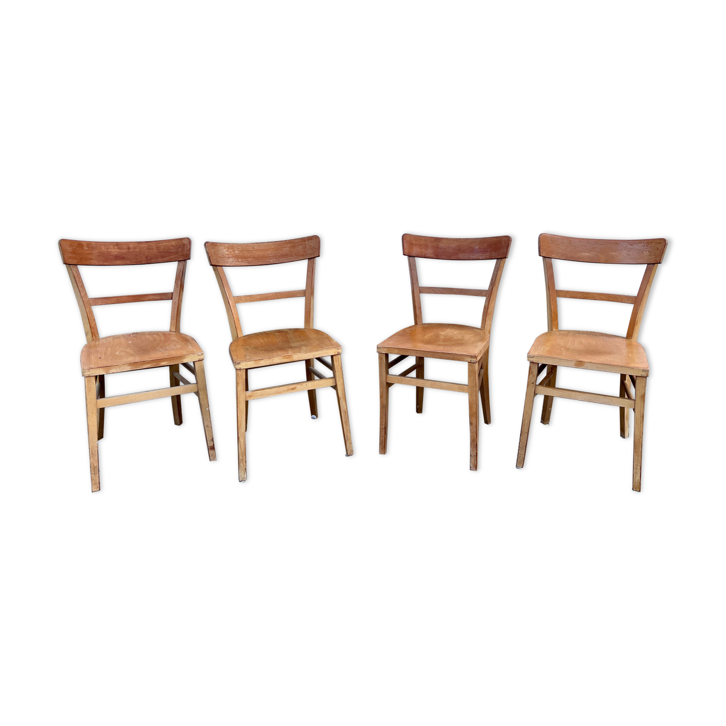 Series of 4 vintage wooden bistro chairs
