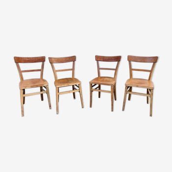 Série de 4 chaises bistrots vintage bois