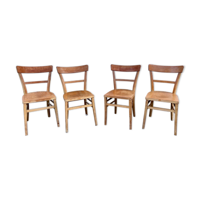 Série de 4 chaises bistrots vintage bois