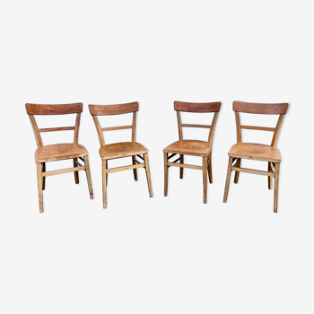 Series of 4 vintage wooden bistro chairs