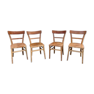 Series of 4 vintage wooden bistro chairs