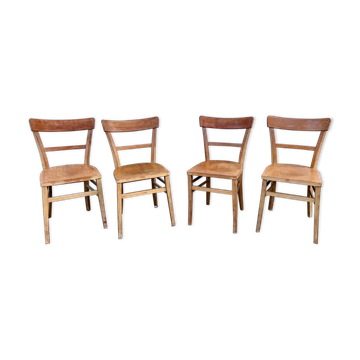 Series of 4 vintage wooden bistro chairs