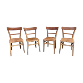 Série de 4 chaises bistrots vintage bois