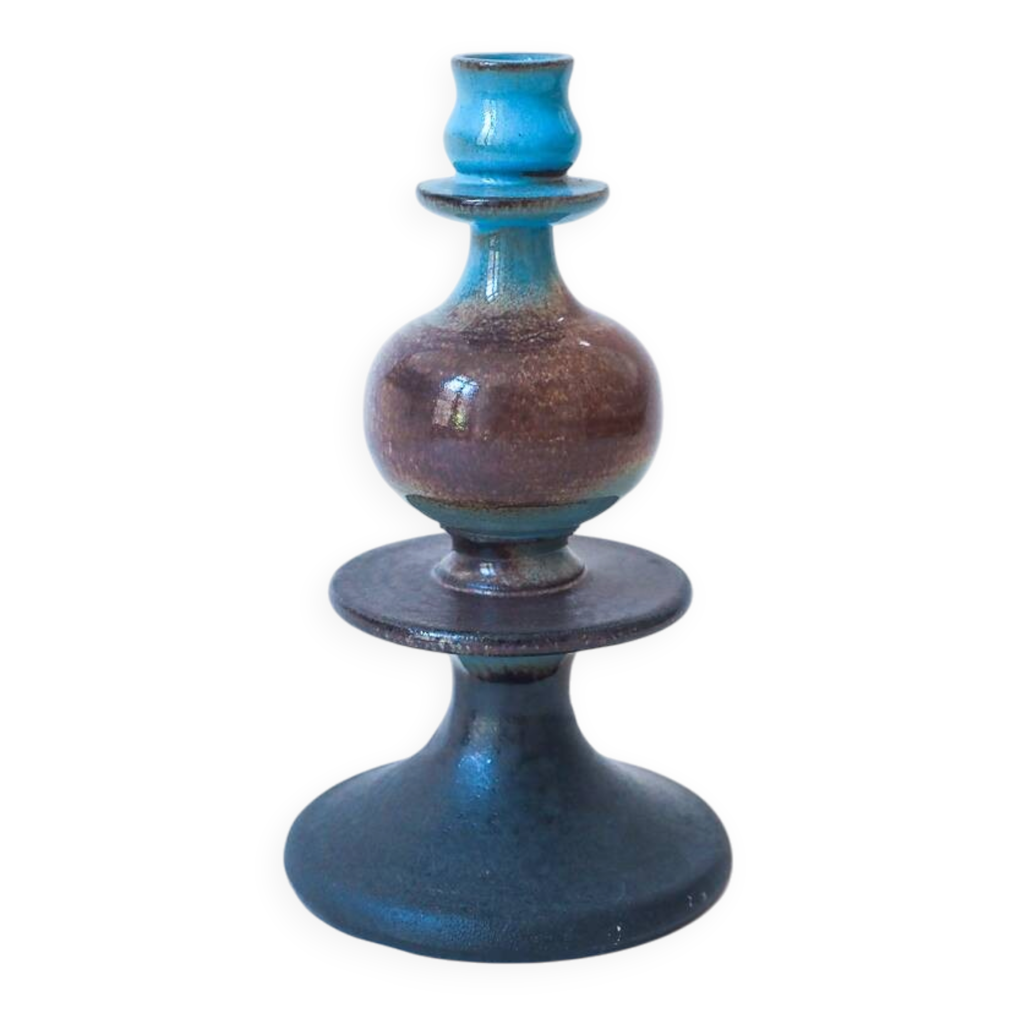 Vintage Vallauris candle holder signed Ferraro in glazed ceramic.