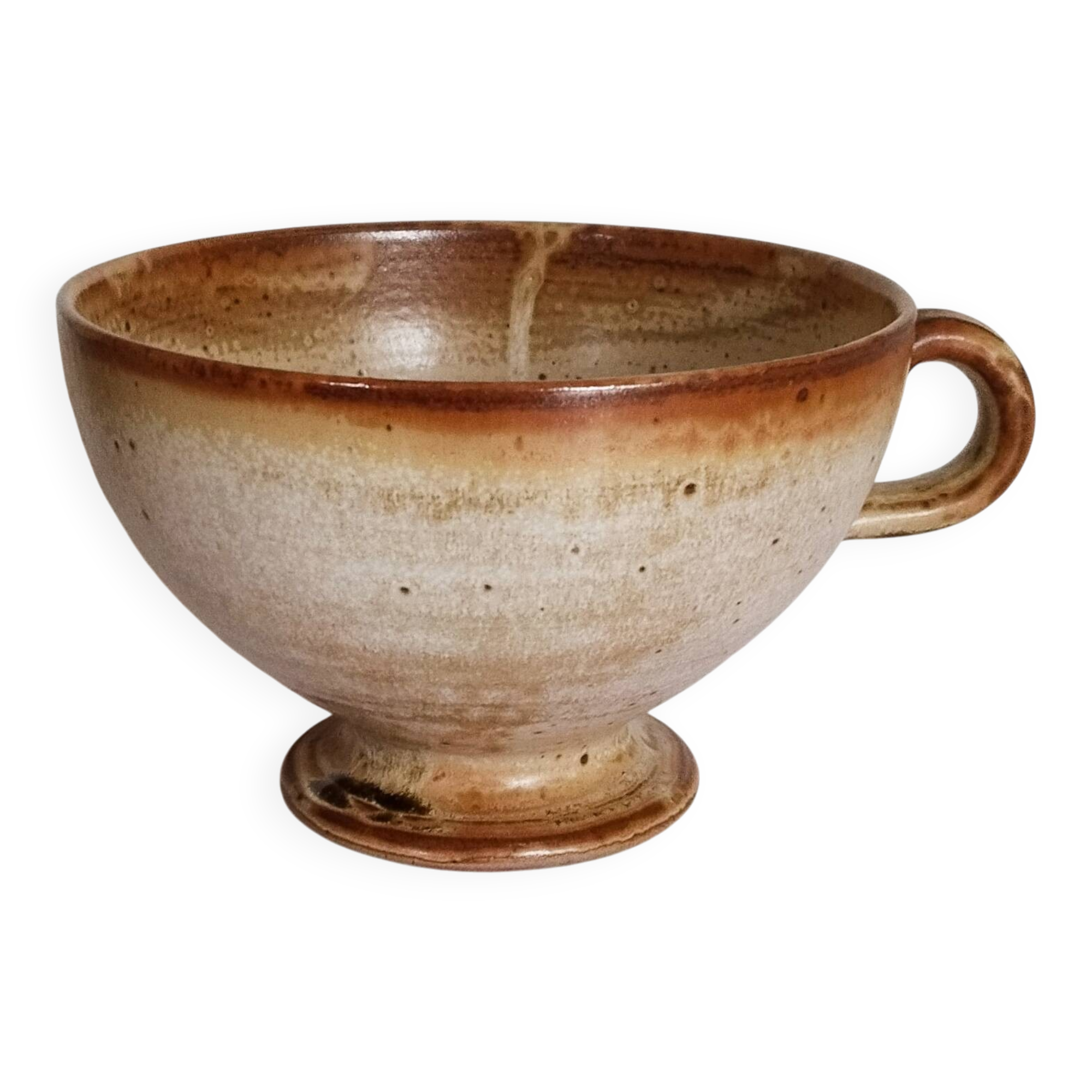 Large handmade stoneware bowl with foot