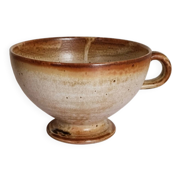 Large handmade stoneware bowl with foot