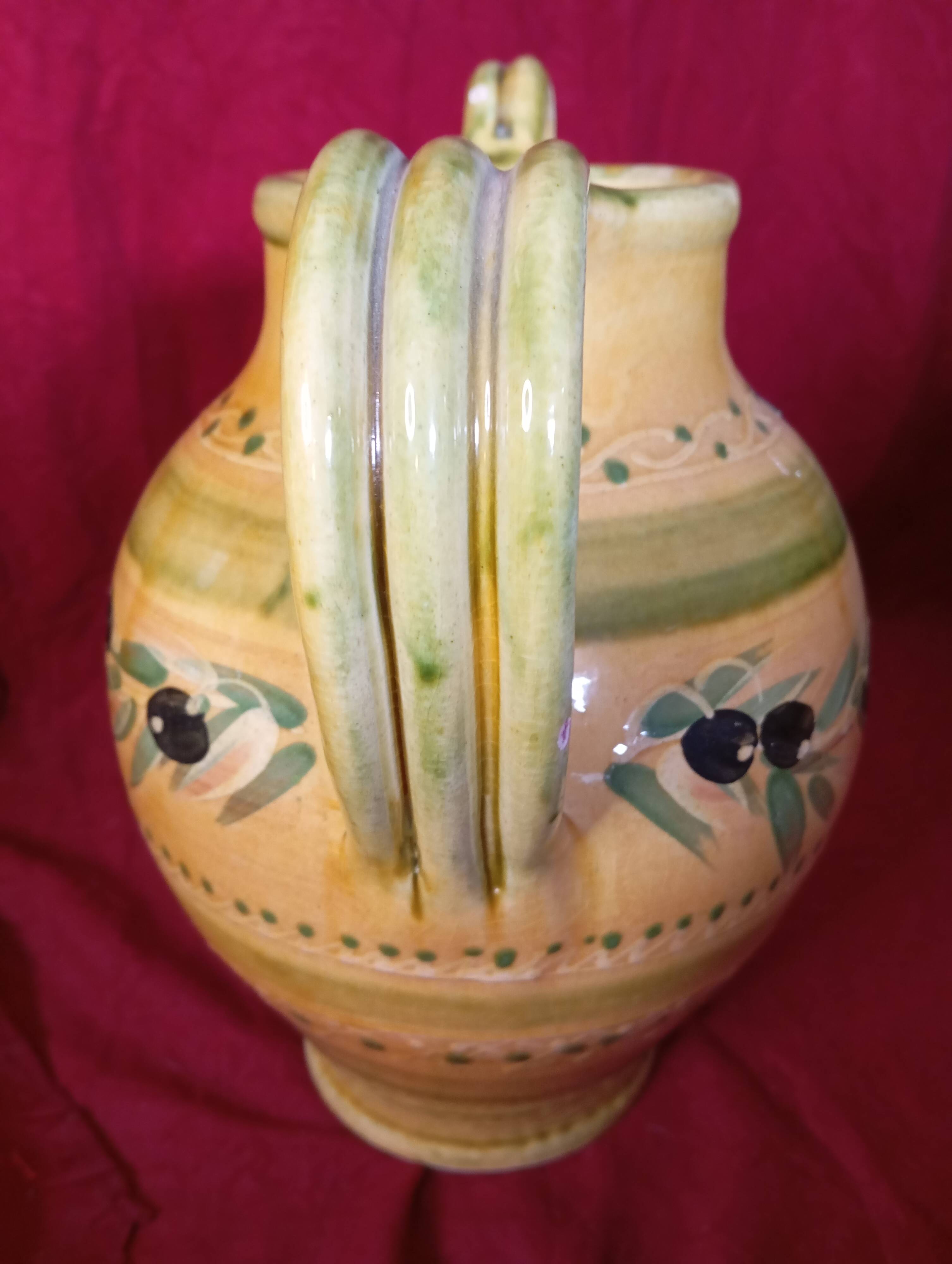 VINTAGE PROVENCAL POTTERY JAR PITCHER OLIVE DECOR