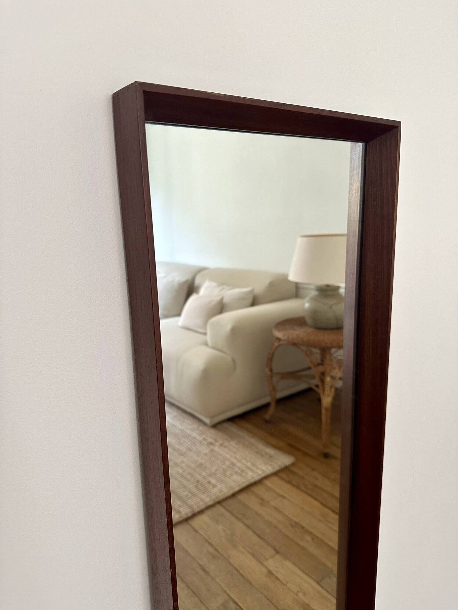 Scandinavian teak mirror — 123 x 32 cm