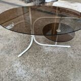 Coffee oval table with metal legs and smoky glass top, 1990s