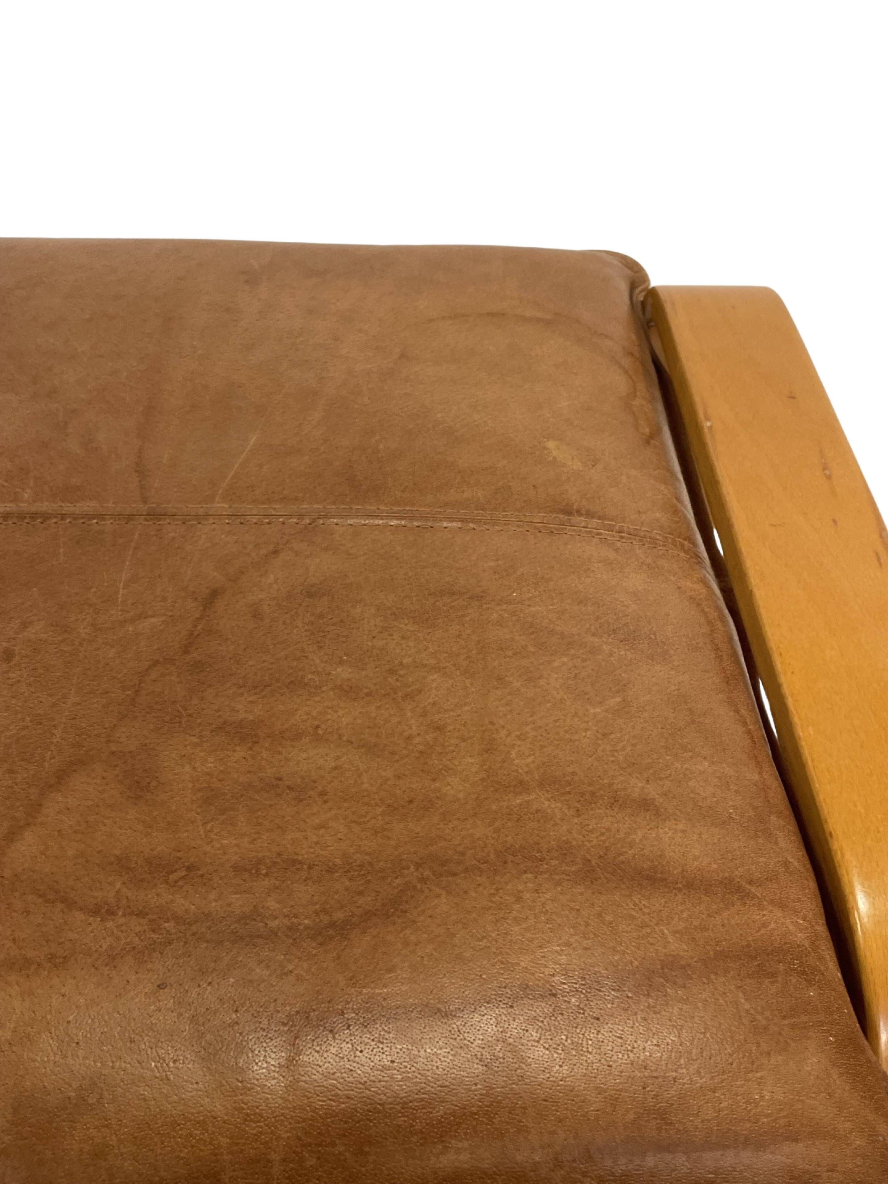 Vintage IKEA Poang Tan Leather Cantilever  Footstool Ottoman Design