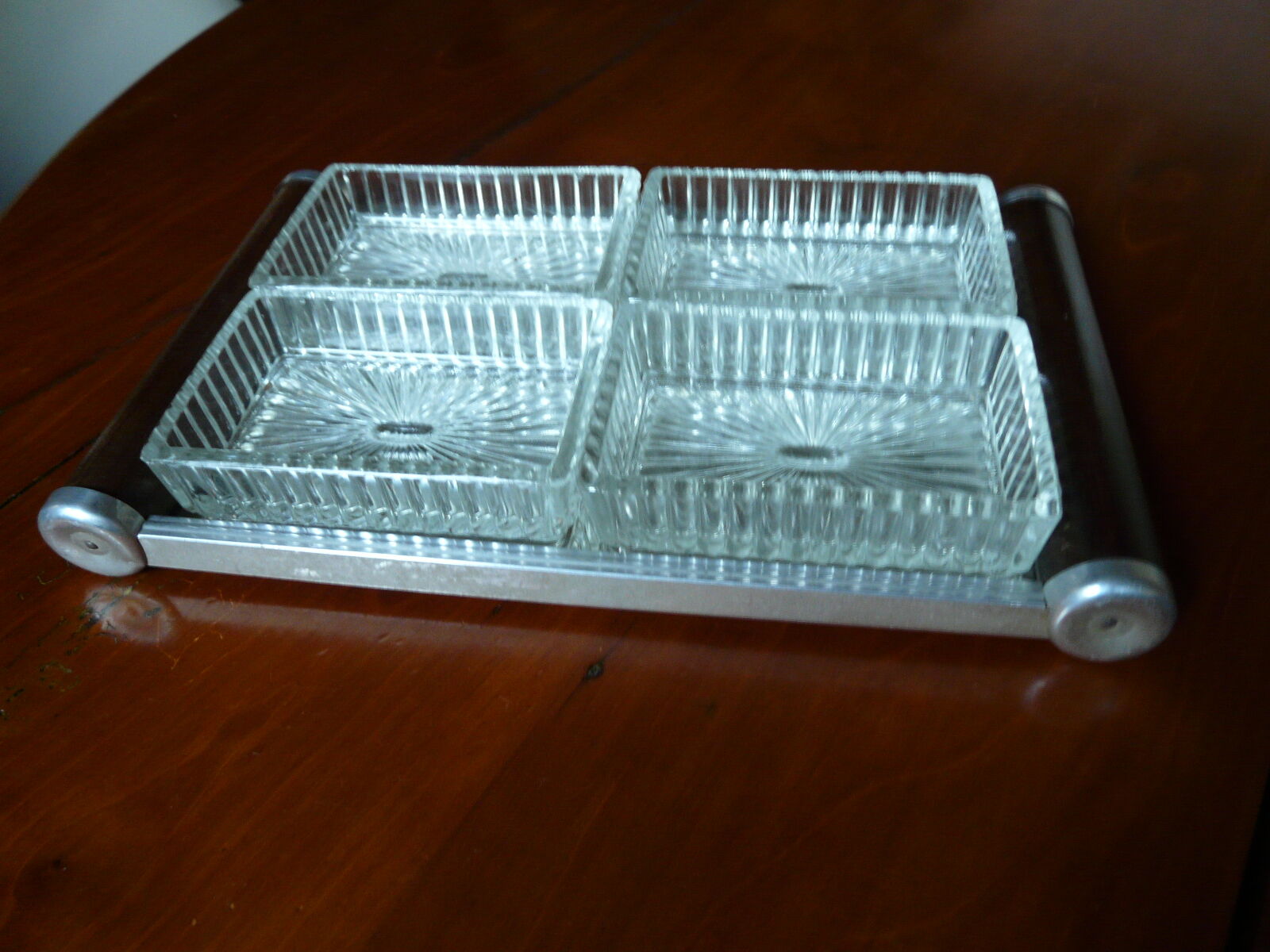 Serviteur - plateau miroir art déco avec 4 raviers