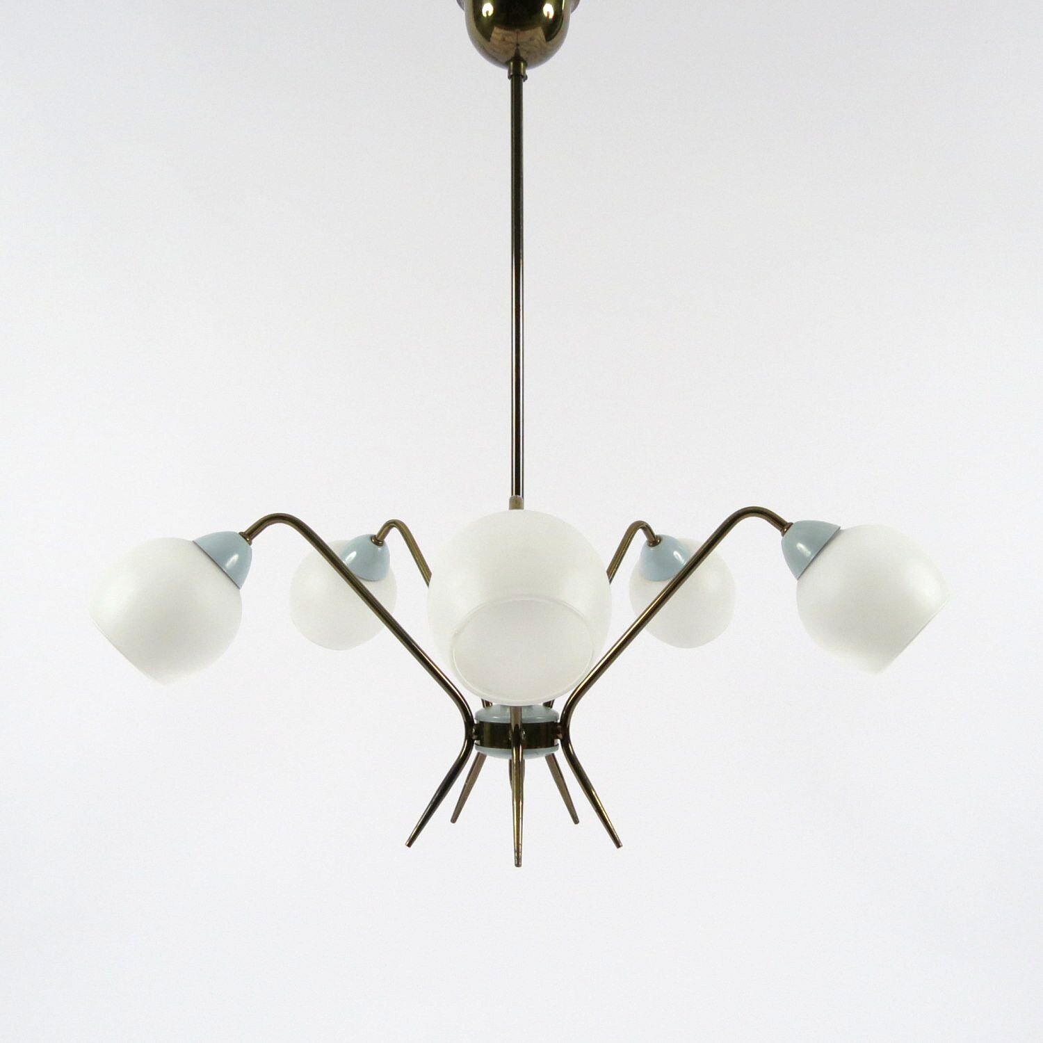 Italian brass and opaline chandelier, 1950s