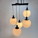 Mid century hanging lamp with 5 white bols, 1970s