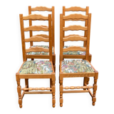 4 solid wood chairs with embroidered fabric