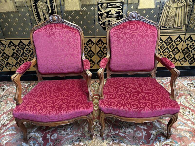 Pair of Louis XV style armchairs, 19th century