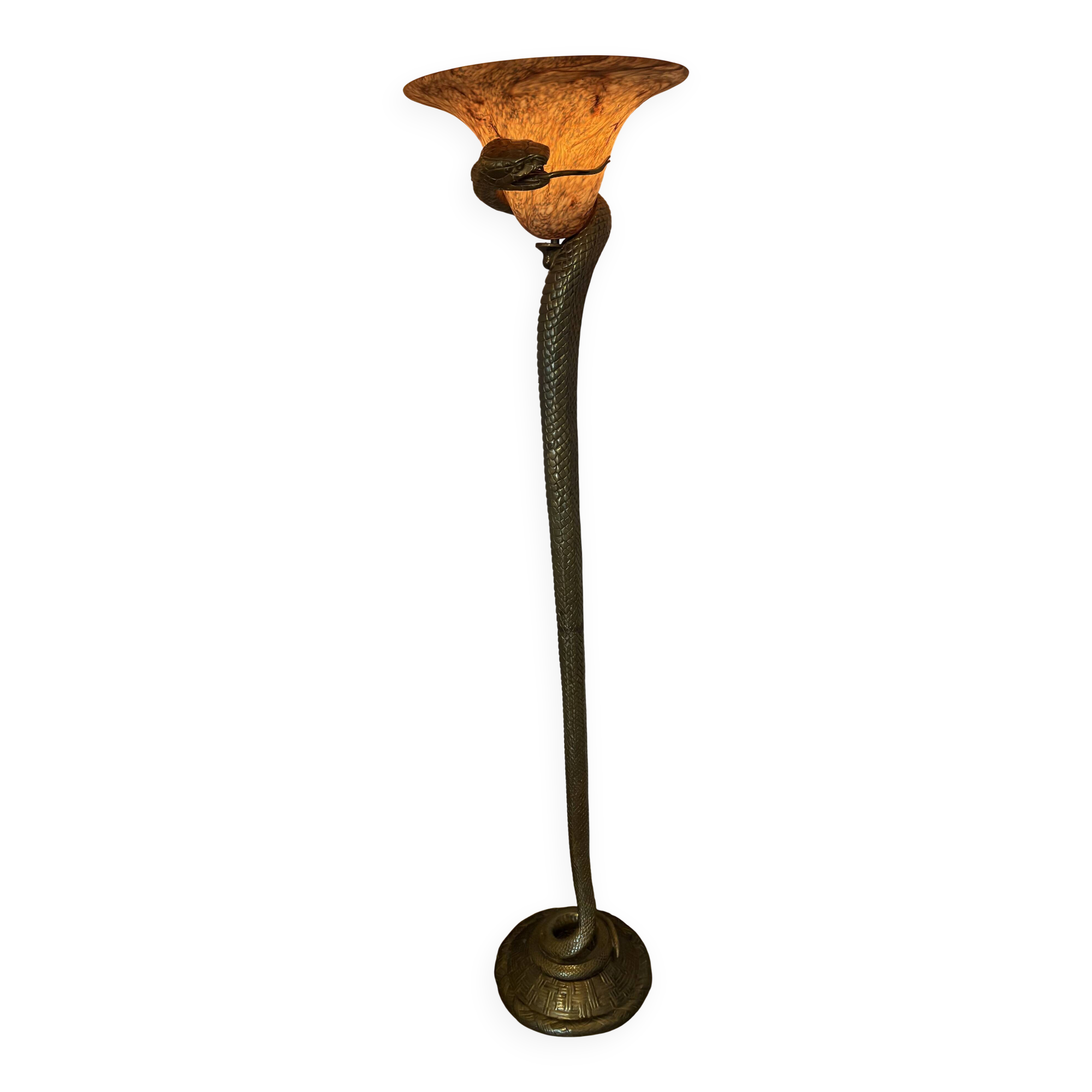Tentacion Floor Lamp in Bronze and Opaline Edgard Brandt