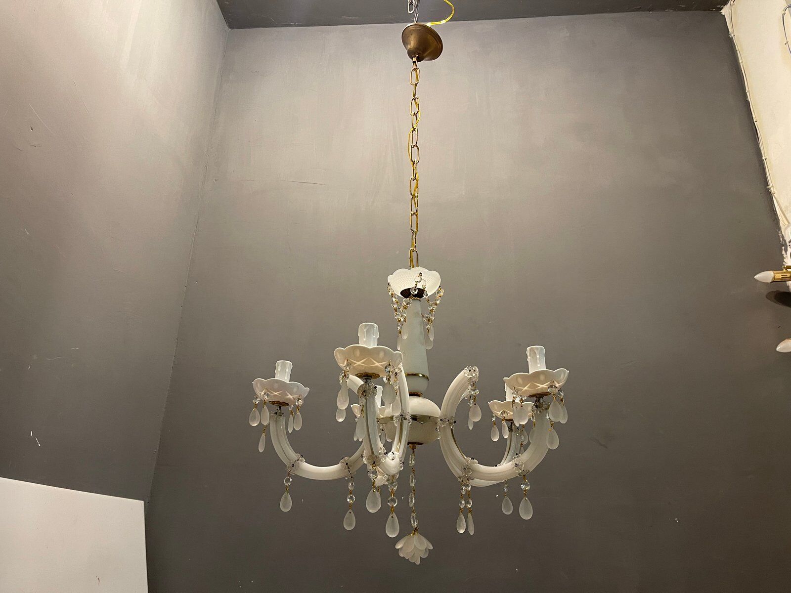 Italian white opaline glass chandelier