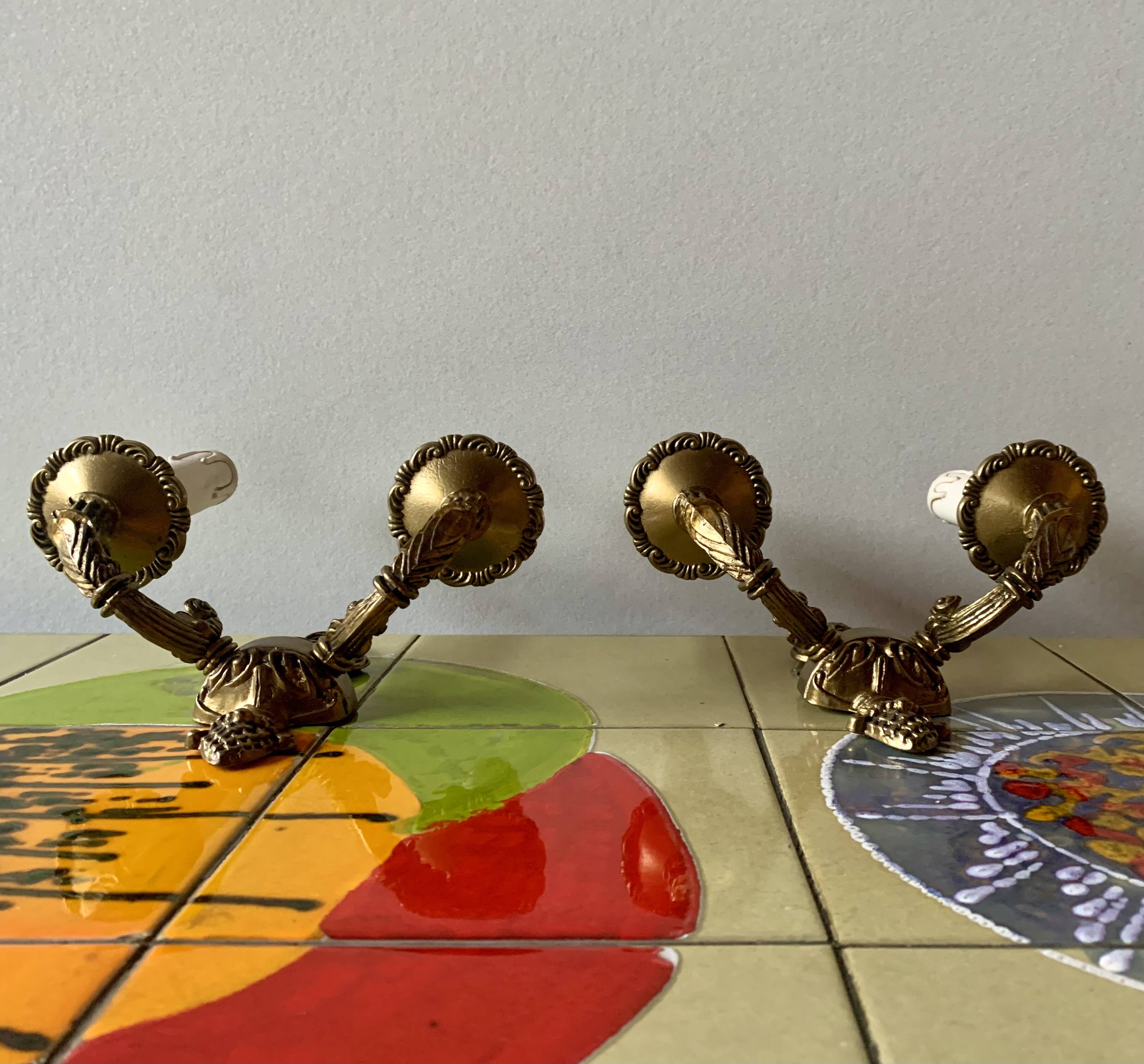 Pair of vintage brass wall sconces