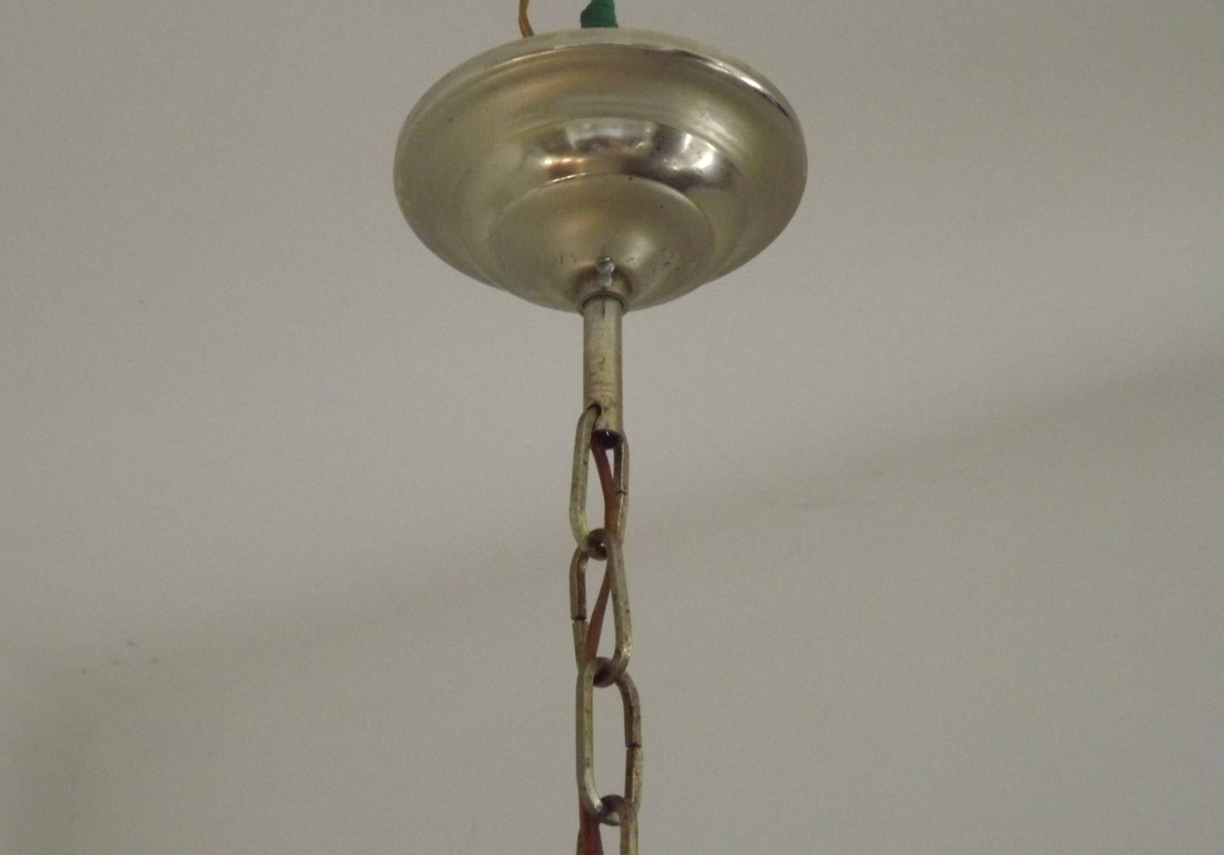 French Mid-Century Globe Pendant, Blue Pattern Shade, Vintage Hanging Light
