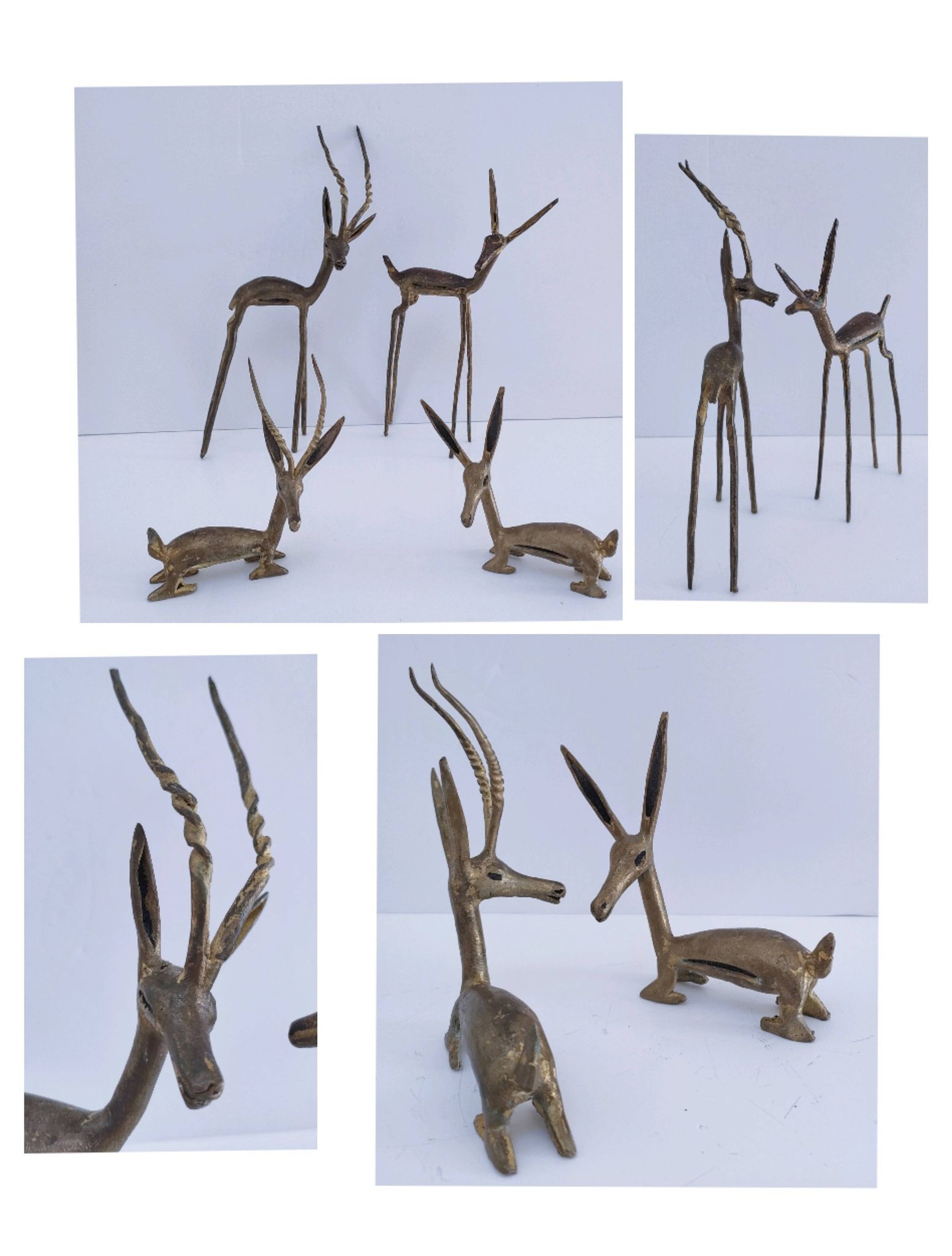 four vintage brass gazelle antelope sculptures