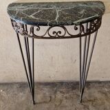 Half moon console - Wrought iron and green marble top - Design 1940
