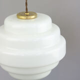 Mid-century Brass and Opaline Pendant Lamp, Italy