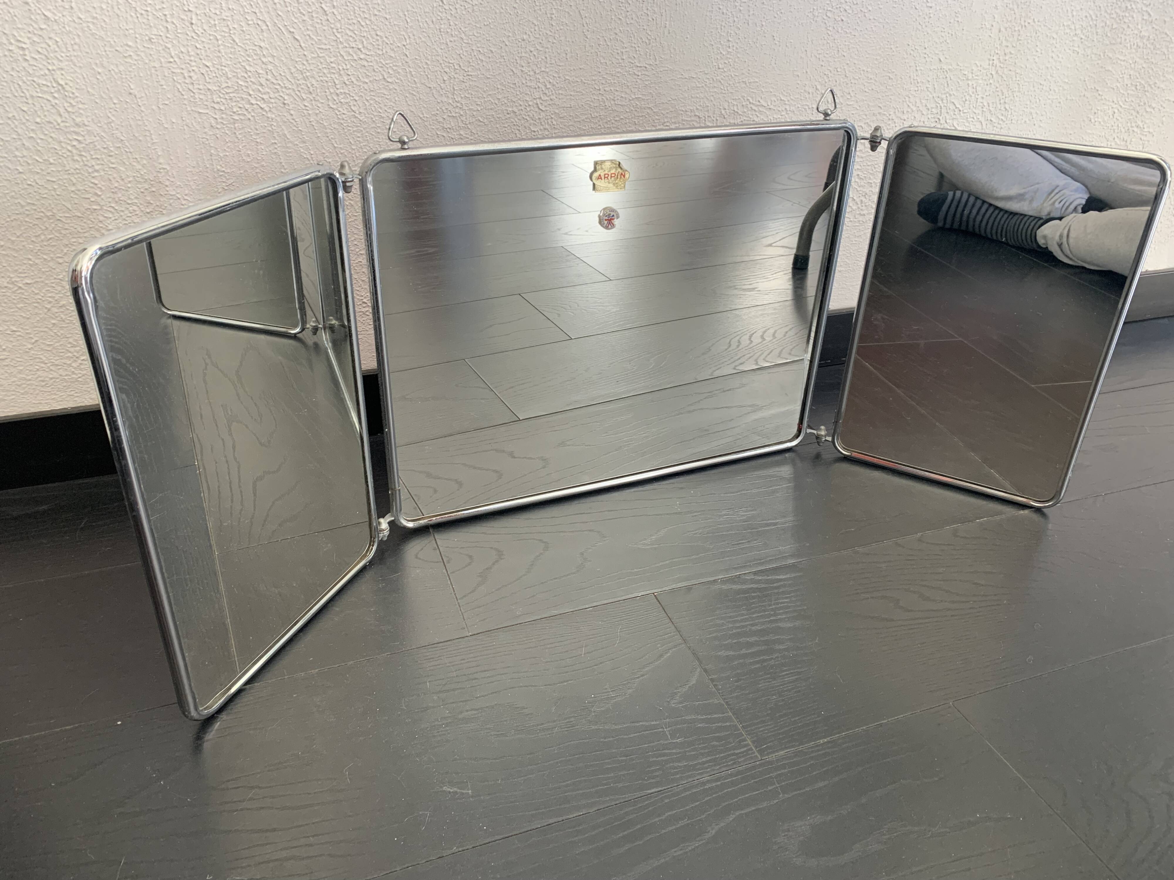Vintage mirror 1950 triptych barber Arpin grenadine - 37 x 103 cm