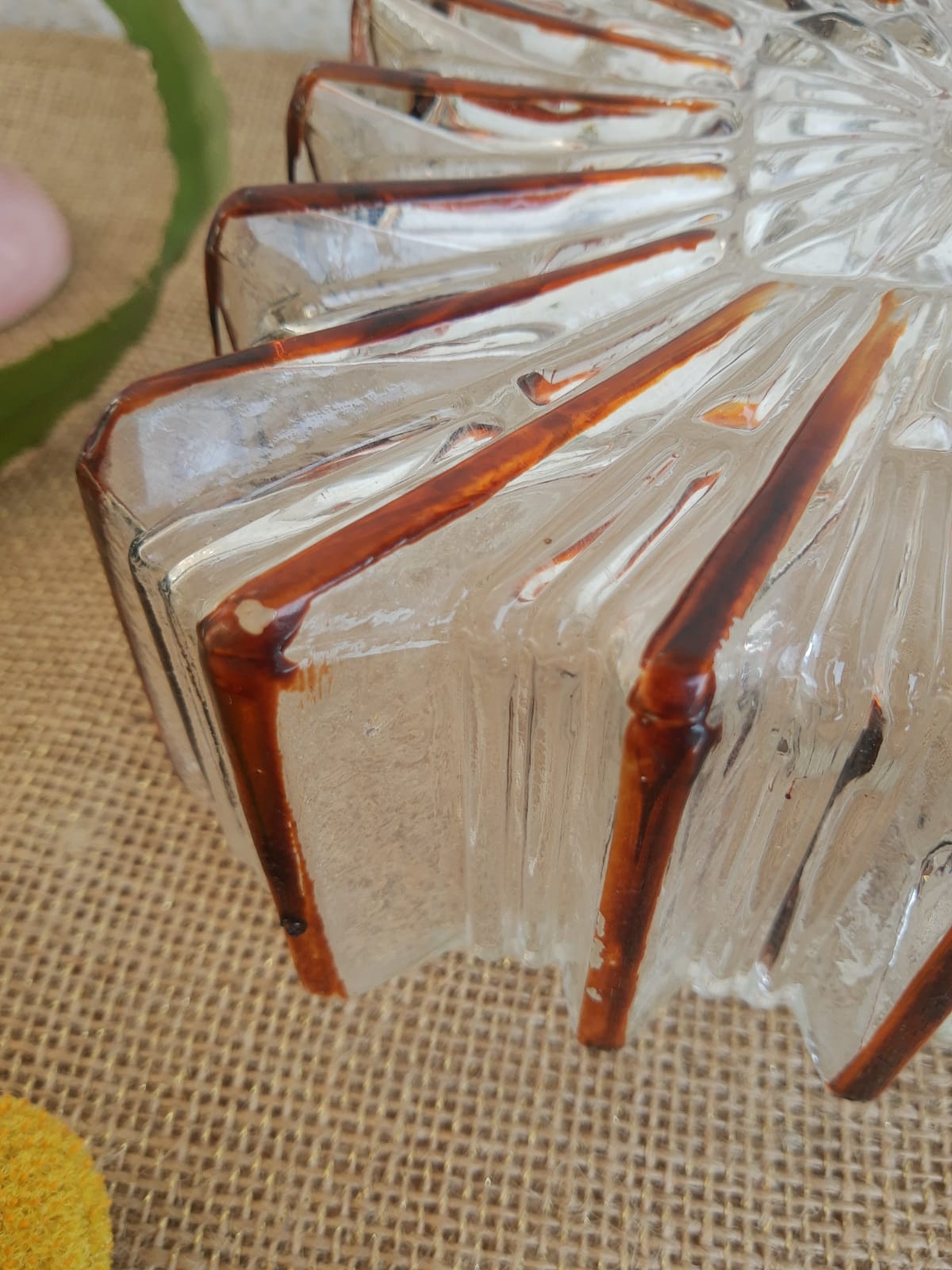 Ceiling lamp / wall lamp in molded glass two-tone square 70s