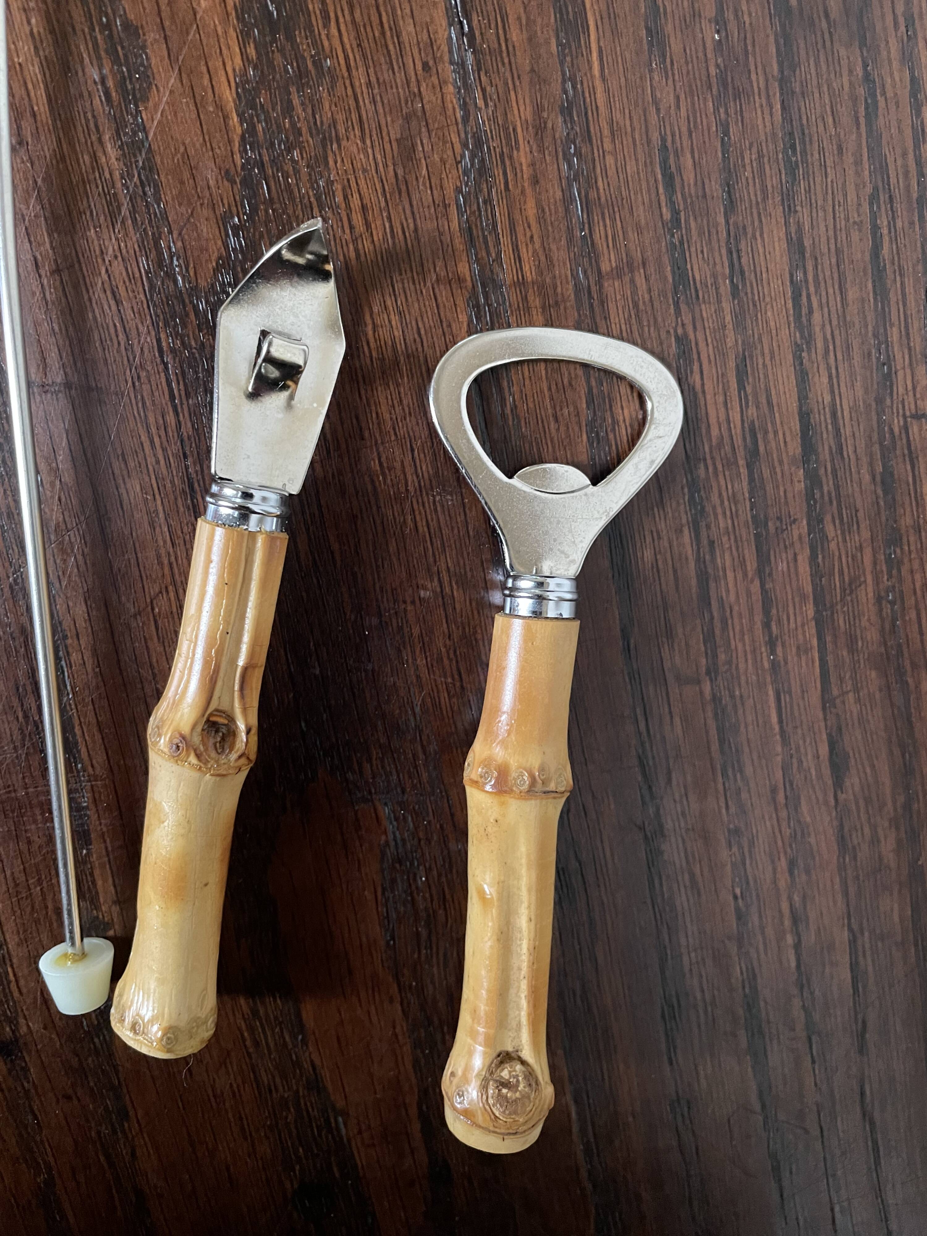 Bamboo handle bottle opener serving cutlery