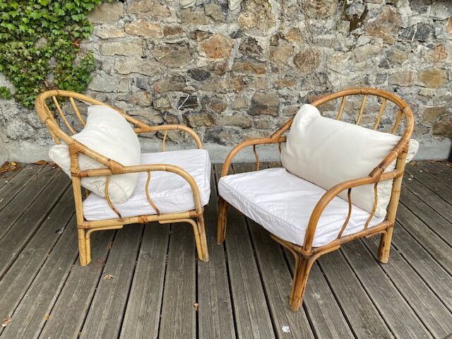 Pair rattan armchairs