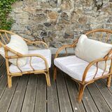 Pair rattan armchairs