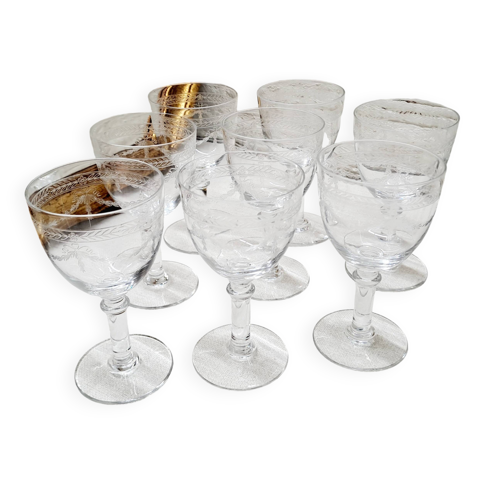Set of 8 chiseled crystal digestive glasses