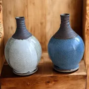 Superb Contemporary Blue Stoneware Round Vase – Signed Pierre Bernier