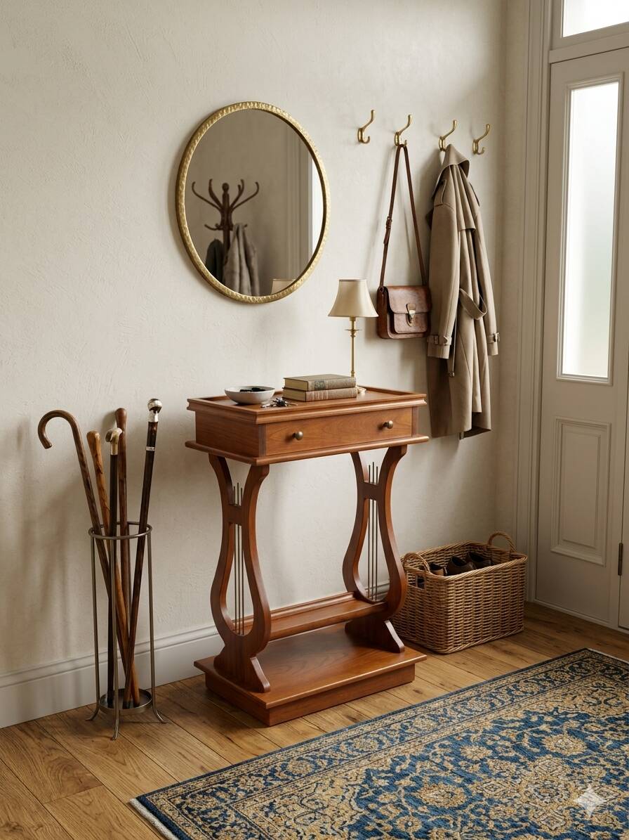 Lyre bedside table in solid cherry wood