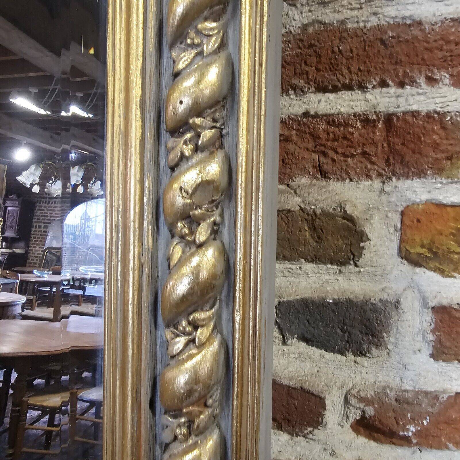 mirror in gray and gold patinated wood with loves