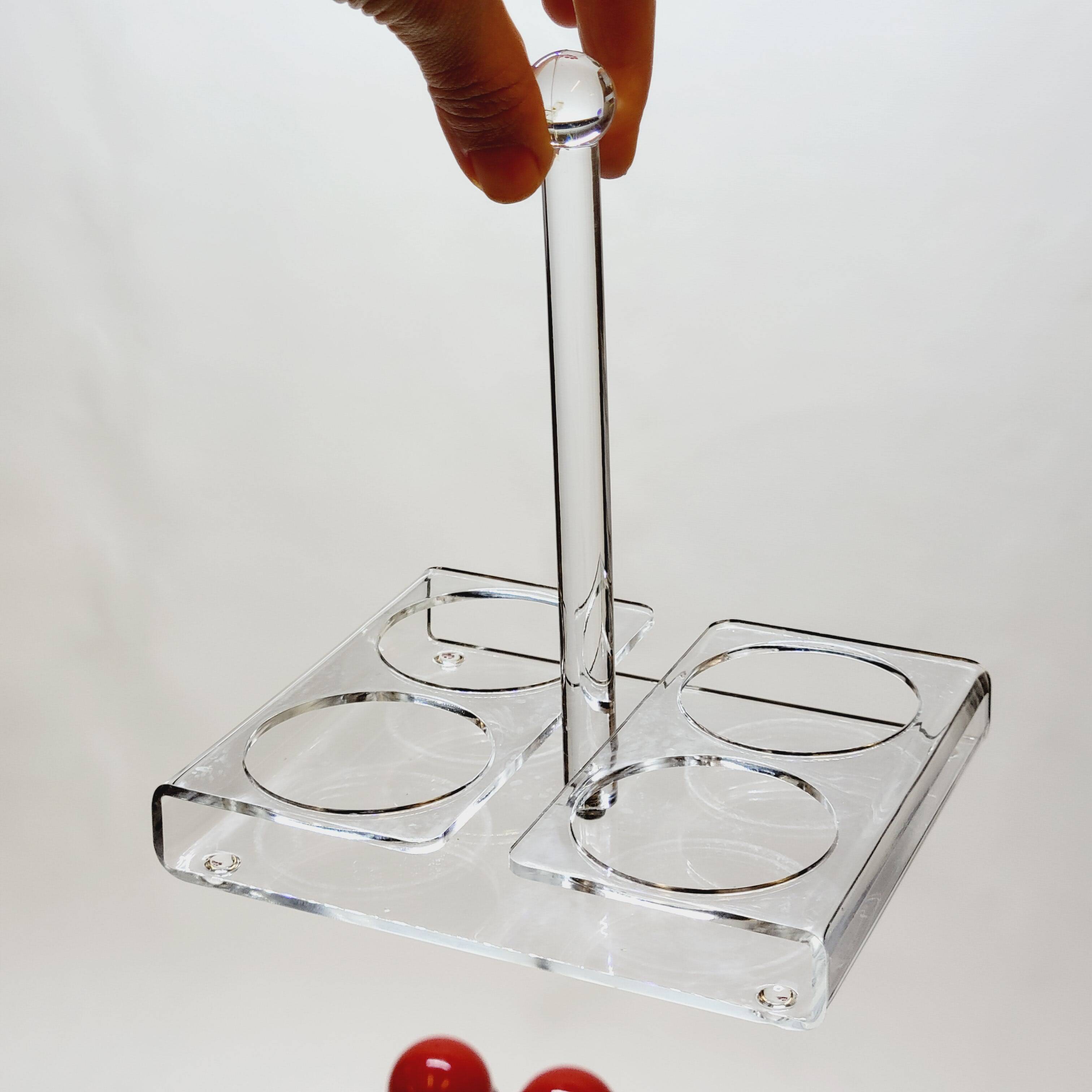 Condiment service oil vinegar salt pepper vintage plexi and red plastic