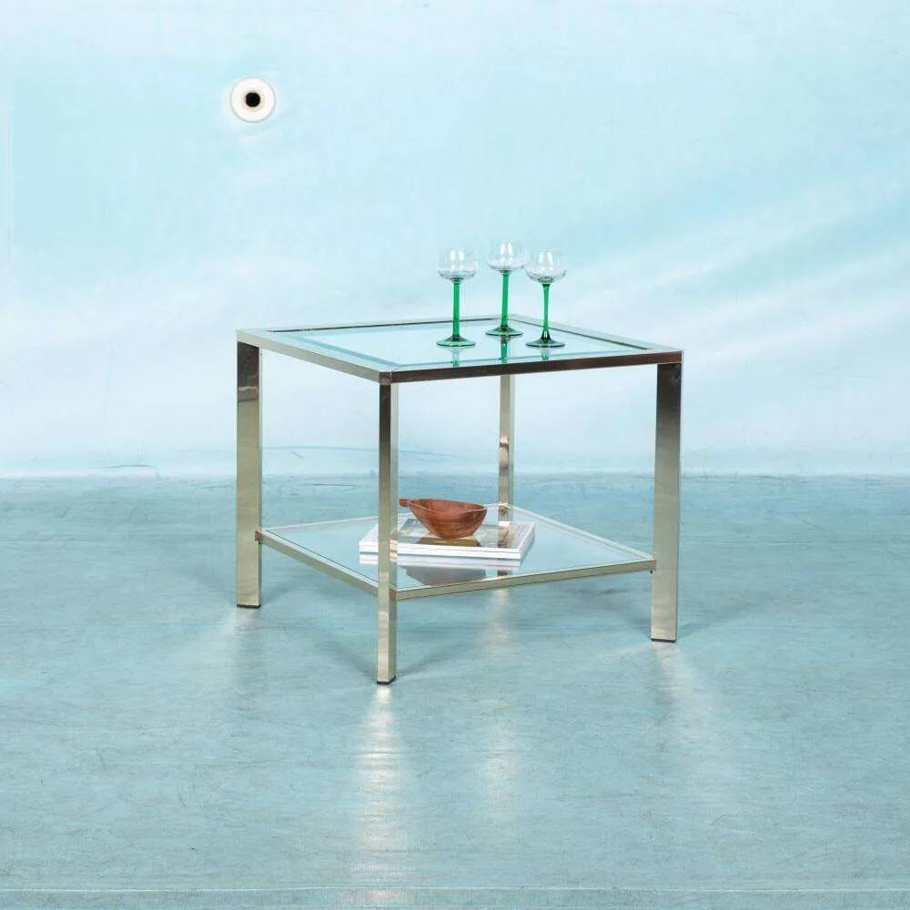 Minimalist coffee table in brass and glass, Regency style from the 1970s.