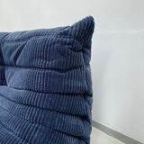 French Togo 2-seater sofa in blue corduroy attributed to Michel Ducaroy for Ligne Roset, 1970s