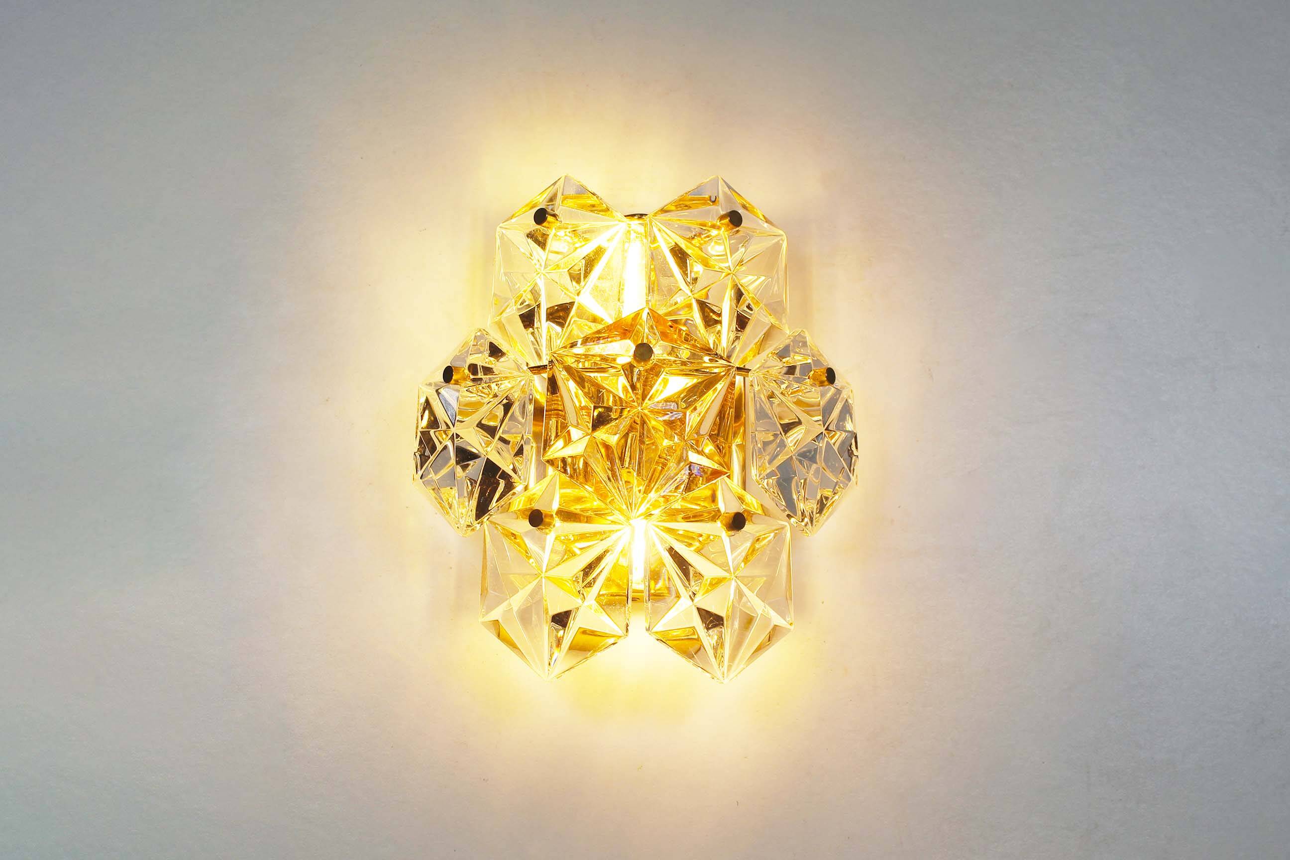 Polished brass and crystal glass wall lamp by Kinkeldey, Germany 1970’s