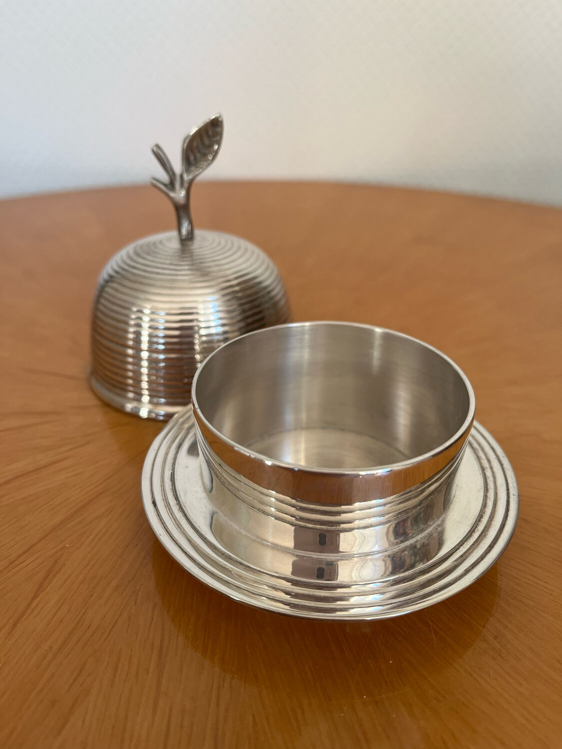 Antique silver metal butter dish
