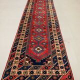 Turkish runner 475x97 cm tribal rug, red, beige, blue, vintage