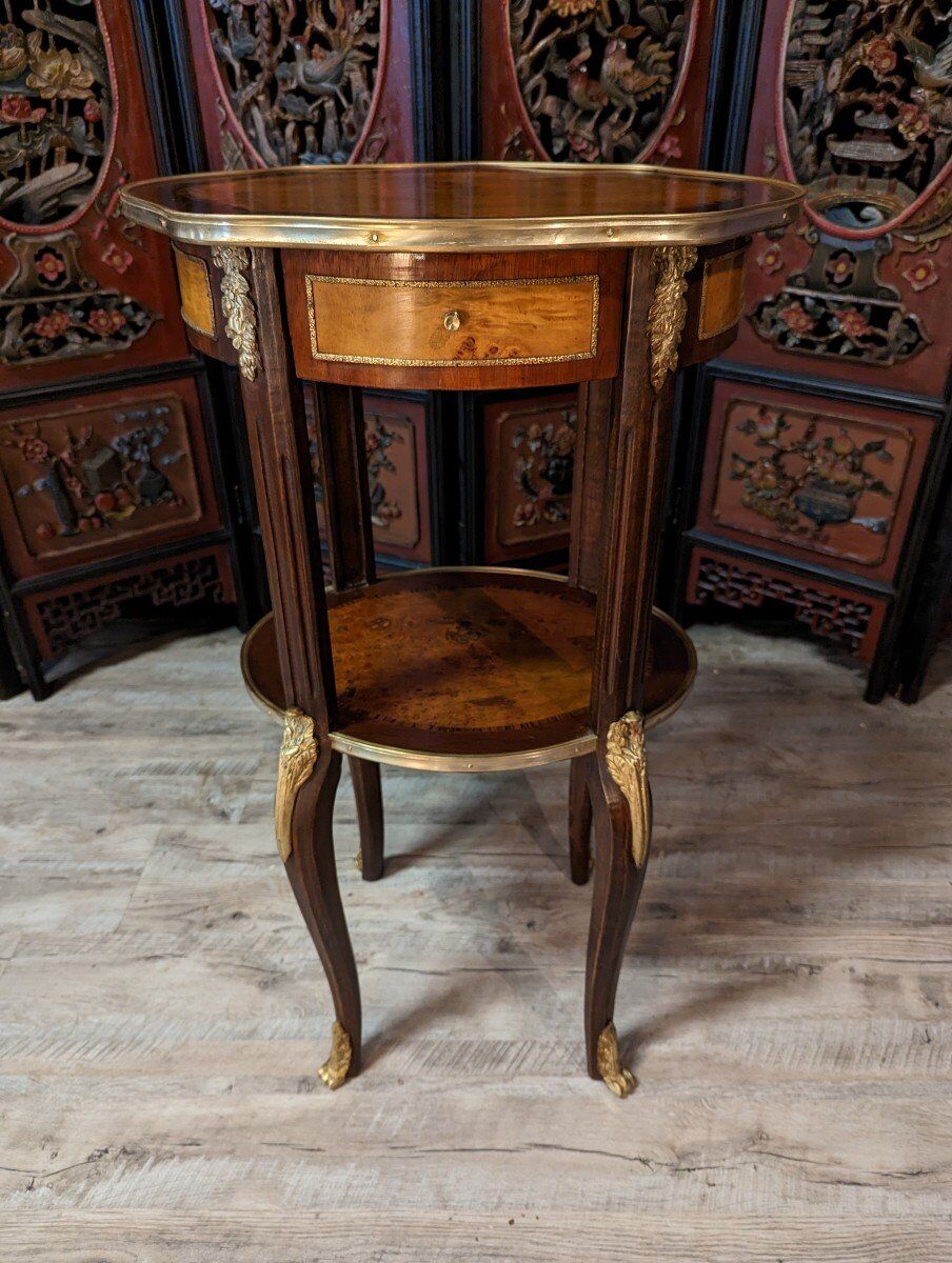 Pair of Louis XV style bedside tables in marquetry